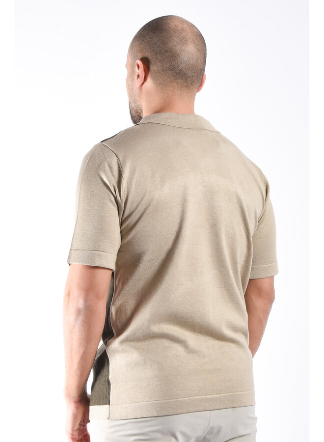 Striped Knit Zip Polo “Filip” Beige / Green