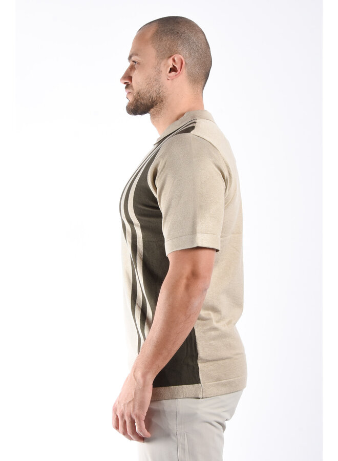 Striped Knit Zip Polo “Filip” Beige / Green