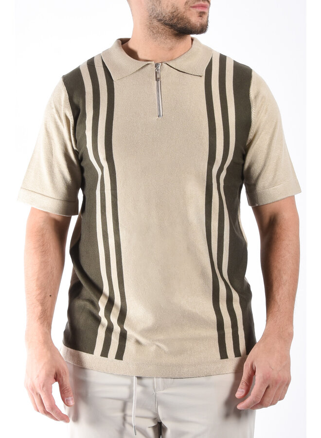 Striped Knit Zip Polo “Filip” Beige / Green