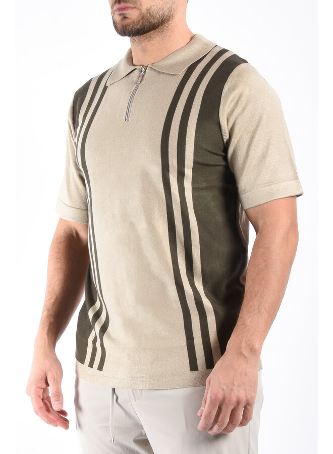 Striped Knit Zip Polo “Filip” Beige / Green