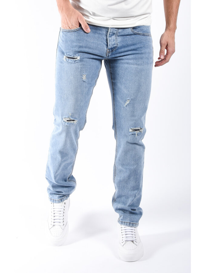 Straight Fit Jeans “Mino” Light Blue Washed Distressed
