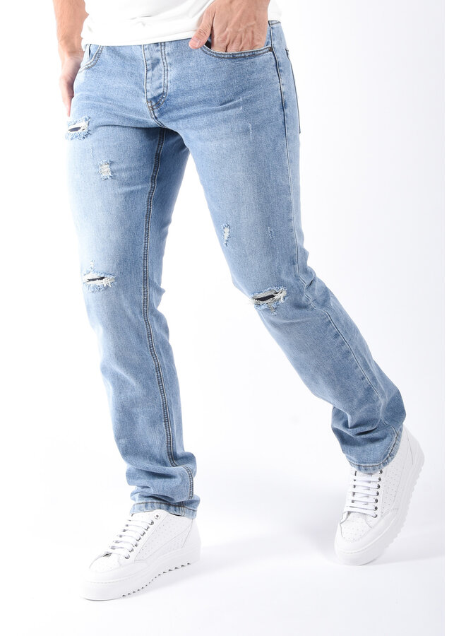 Straight Fit Jeans “Mino” Light Blue Washed Distressed