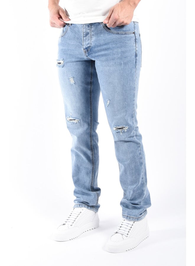 Straight Fit Jeans “Mino” Light Blue Washed Distressed