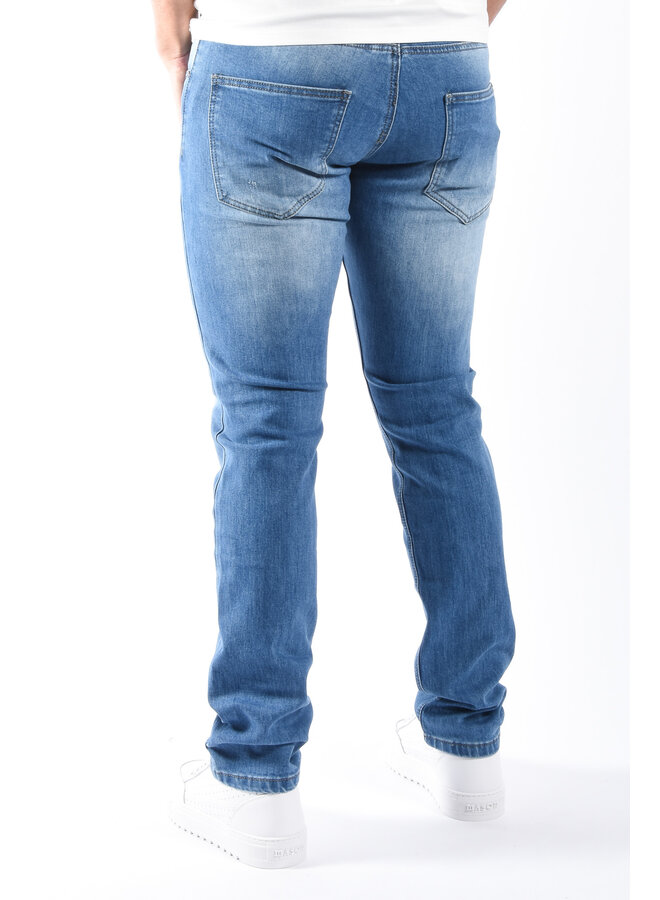 Straight Fit Jeans “Mino” Blue Washed Distressed