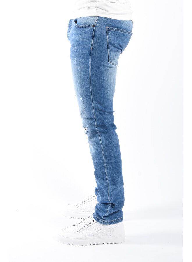 Straight Fit Jeans “Mino” Blue Washed Distressed