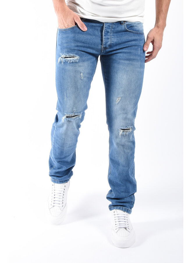 Straight Fit Jeans “Mino” Blue Washed Distressed