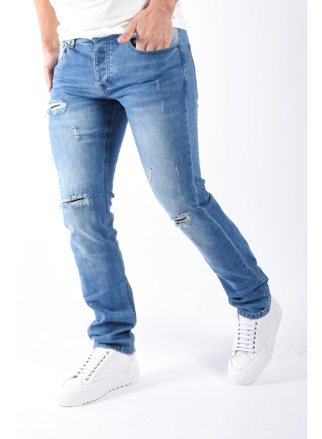Straight Fit Jeans “Mino” Blue Washed Distressed