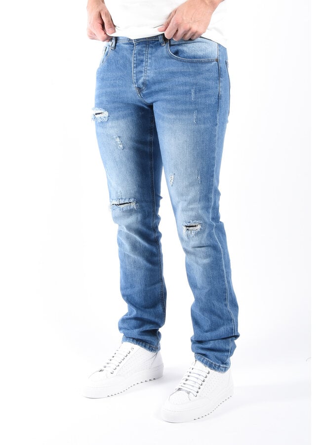 Straight Fit Jeans “Mino” Blue Washed Distressed