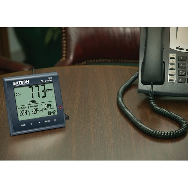 EXTECH CO100: Kooldioxide (CO2) luchtkwaliteitsmeter / ventilatiemeter