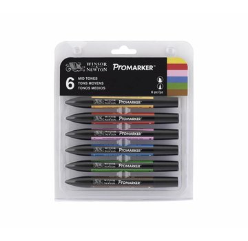 Winsor & Newton Promarker Set 6 Stuks Mid Tones