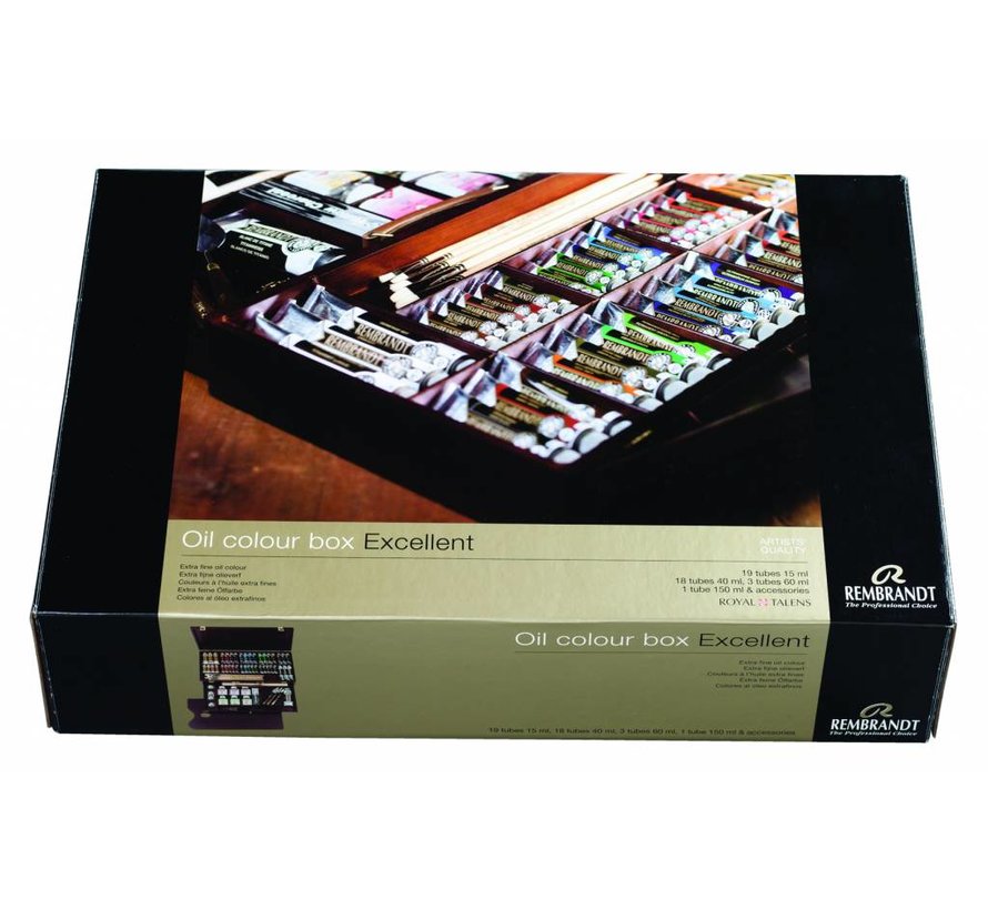 Rembrandt Olieverf houten kist set Excellent | 19 x 15 ml + 18 x 40 ml + 3 x 60 ml + 1 x 150 ml + accessoires