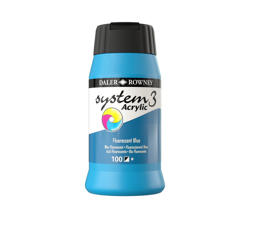 System 3 Acrylverf 500ml Potten Fluorescent Blue