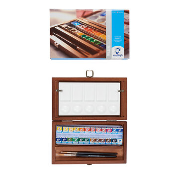 Van Gogh Aquarelverf set in kist met 24 kleuren in halve napjes + 3 accessoires