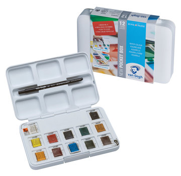 Van Gogh Aquarelverf pocket box Basic Colours met 12 kleuren in halve napjes