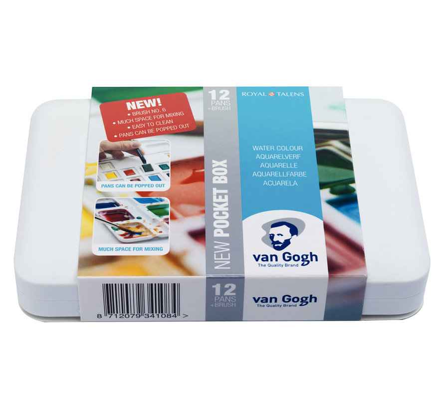 Aquarelverf pocket box Basic Colours met 12 kleuren in halve napjes