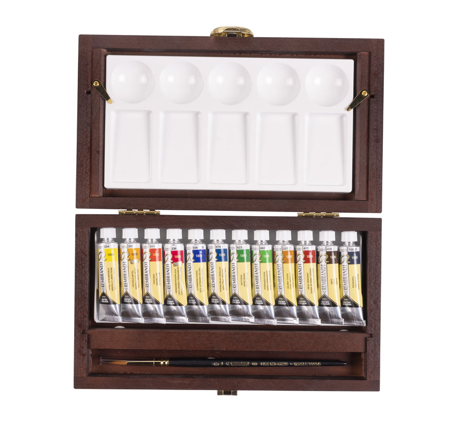 Rembrandt Aquarelverf houten kist set Traditional | 12 x 10 ml tubes + accessoires