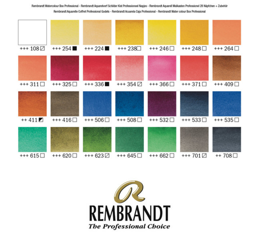 Rembrandt Aquarelverf houten kist set Professional | 28 napjes + accessoires