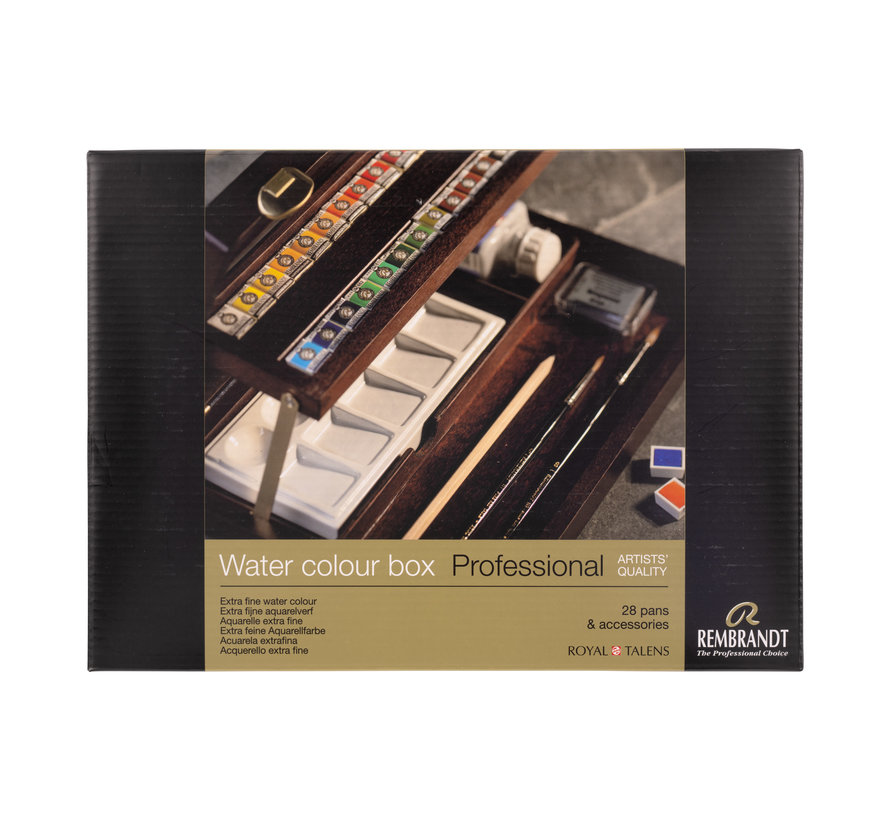 Rembrandt Aquarelverf houten kist set Professional | 28 napjes + accessoires