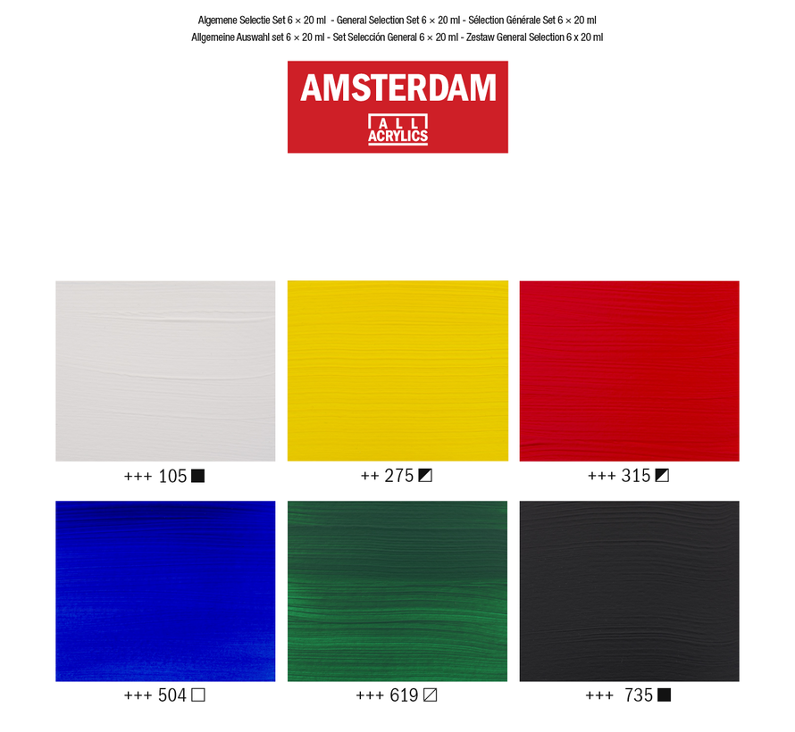 Amsterdam Standard Series acrylverf algemene selectie set | 6 × 20 ml 