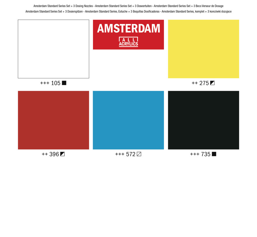 Amsterdam Standard Series acrylverf primaire set 5 x 120ml + 3 doseertuiten