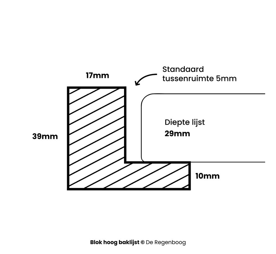 Baklijst blok hoog zwart top zilver