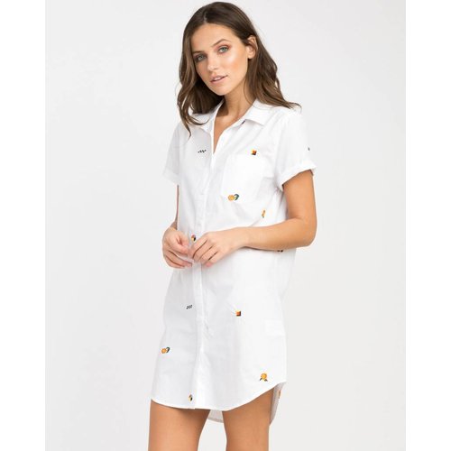 RVCA RVCA Women Ditz White Shirt Dress RVCA RVCA Women Ditz White Shirt Dress