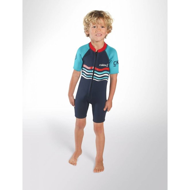 C-Skins 3/2 Kinder Waves Shorty Wetsuit InkBlue/Turquoise/Red