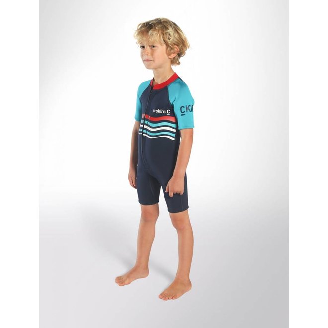 C-Skins 3/2 Kinder Waves Shorty Wetsuit InkBlue/Turquoise/Red