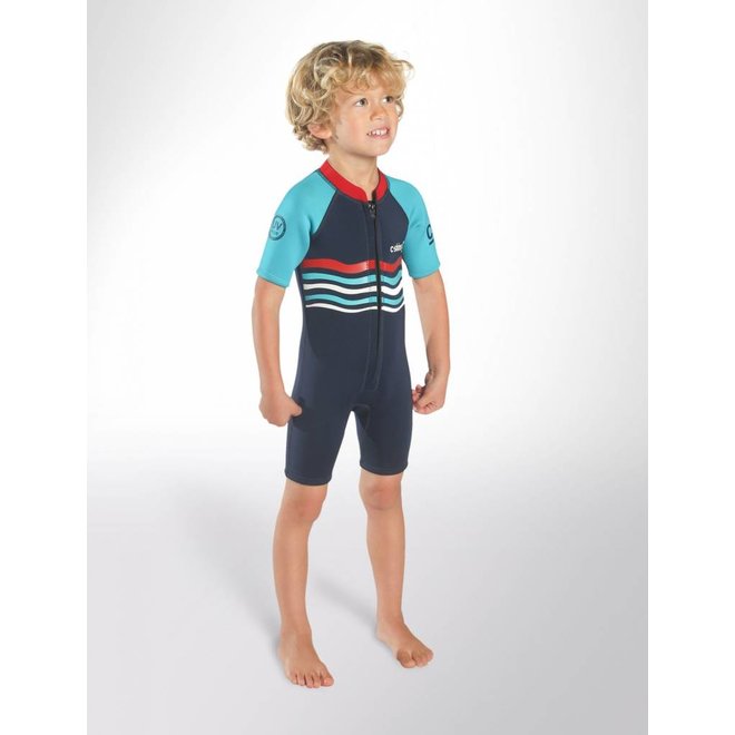 C-Skins 3/2 Kinder Waves Shorty Wetsuit InkBlue/Turquoise/Red