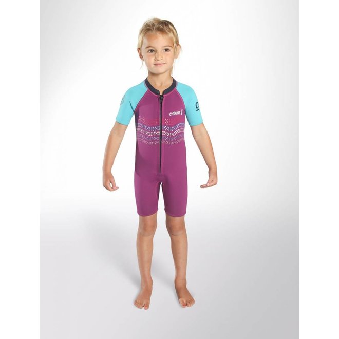 C-Skins 3/2 Kinder Waves Shorty Wetsuit Violet/Cyan/Navy