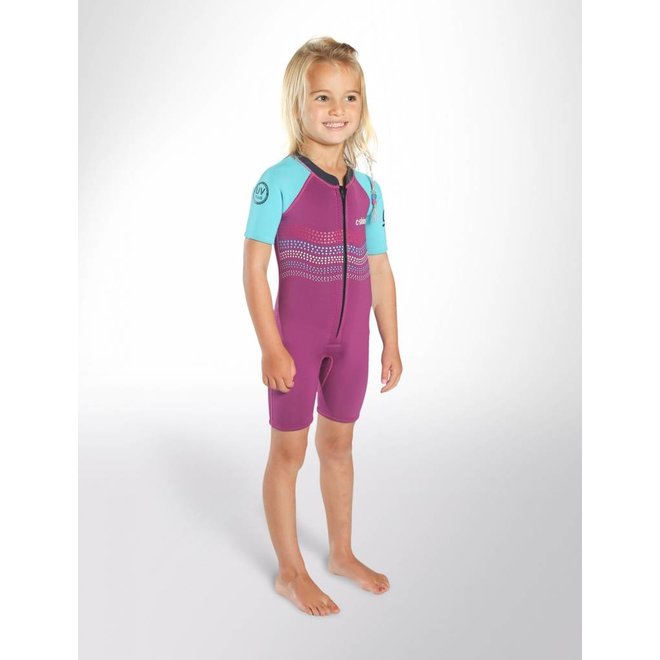 C-Skins 3/2 Kinder Waves Shorty Wetsuit Violet/Cyan/Navy