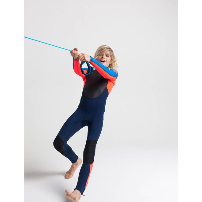 C-Skins Element 3/2 Kids Summer Wetsuit Navy / FloRed / Cyan