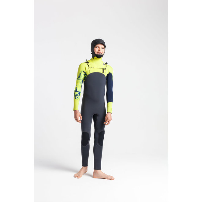 C-Skins Session 5/4 Kinder Wetsuit Hooded Anthracite/FlashGreen/C-ollageFlash