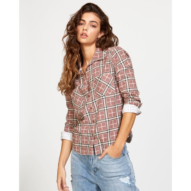 RVCA Dames Jordan Cord Plaid Shirt Nutmeg