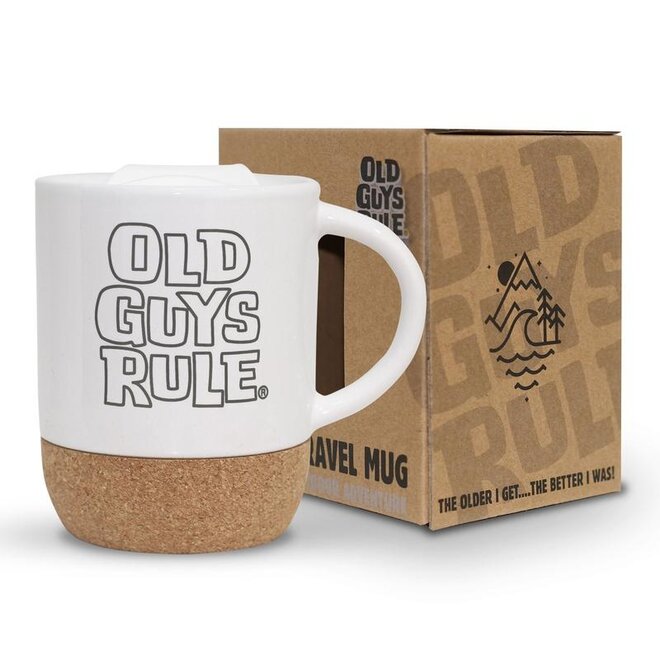 Old Guys Rule Stacked Logo Travel Mug White