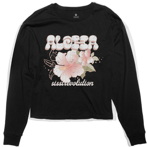 Sisstrevolution Sisstrevolution Dames Aloha Flower LS Knit Tee Charcoal Sisstrevolution Sisstrevolution Dames Aloha Flower LS Knit Tee Charcoal