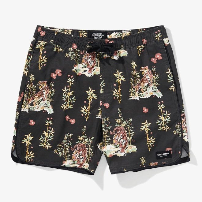 Banks Journal Heren Jared Mell Elastic Boardshorts Dirty Black