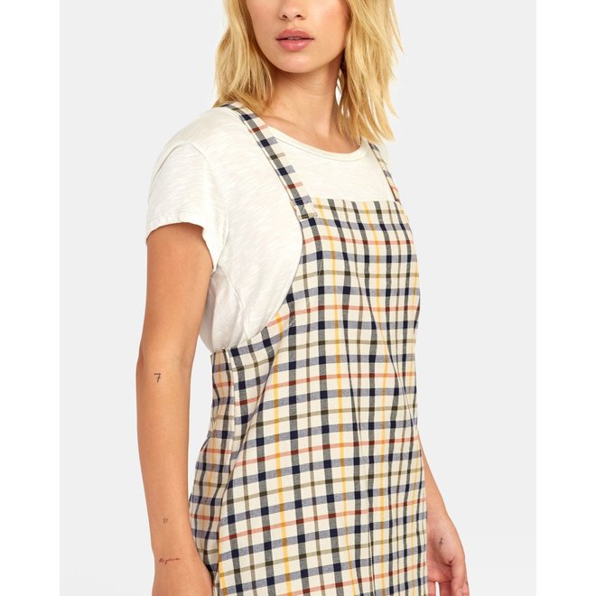 RVCA Dames Allen Plaid Dress Oatmeal