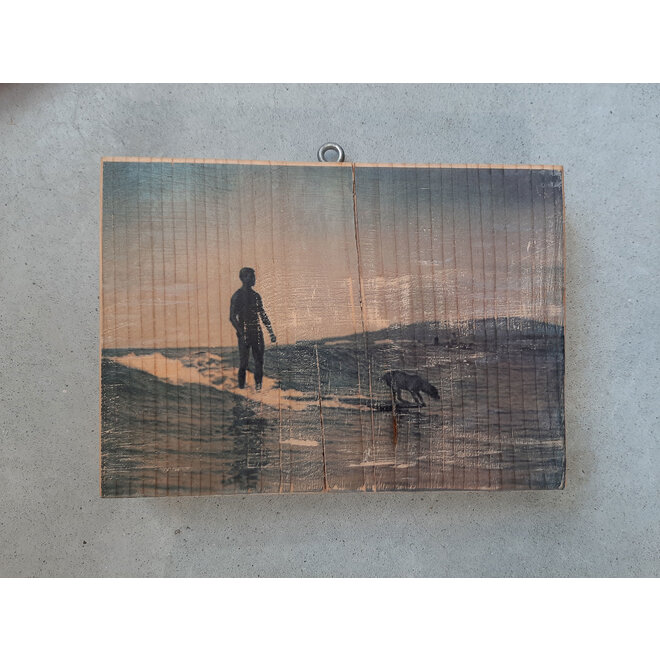 SurfArt Surfer With Dog Woodblock