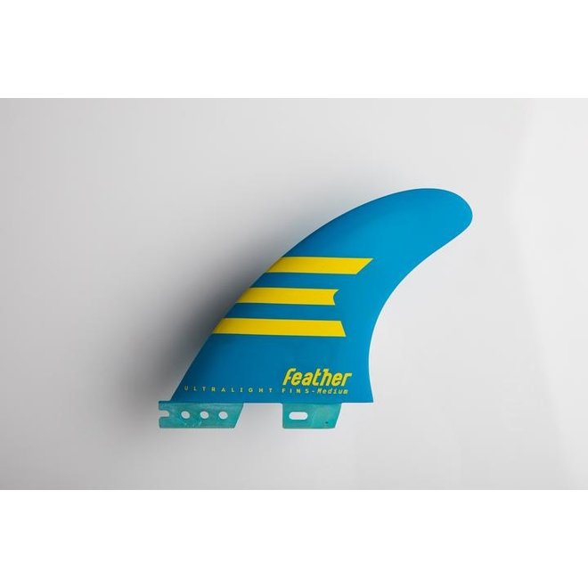 Feather Fins Click Tab Ultralight Epoxy HC Thruster Fins Blue/Yellow