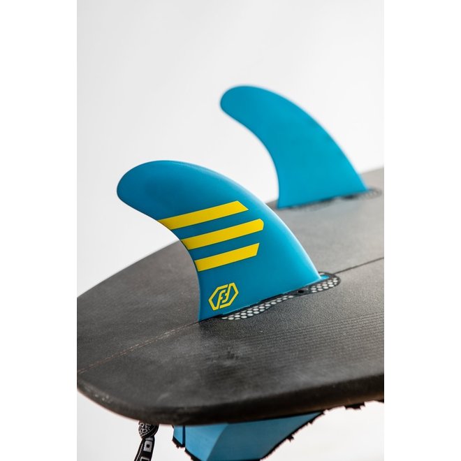 Feather Fins Click Tab Ultralight Epoxy HC Thruster Fins Blue/Yellow