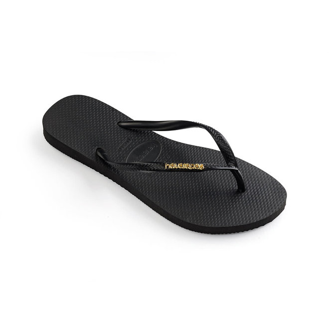 Havaianas Slim Logo Metallic Black/Gold Slippers