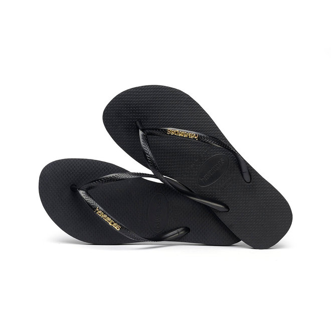 Havaianas Slim Logo Metallic Black/Gold Slippers