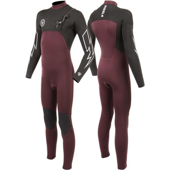 Vissla 7 Seas Boys 3/2 Bolt Wetsuit Chest Zip Wine