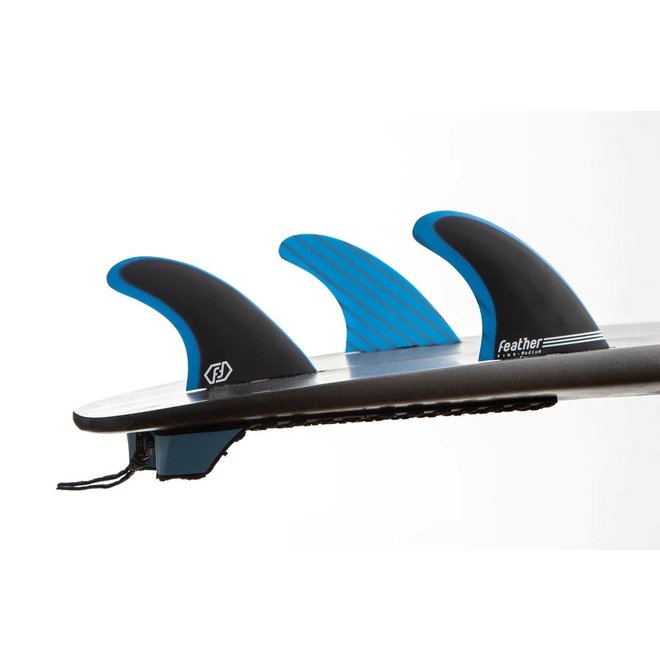 Feather Fins Fiberglass Click Tab Black Blue Thruster Set