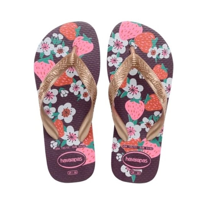 Havaianas Kids Flores Eggplant/Rose Gold Flip Flops