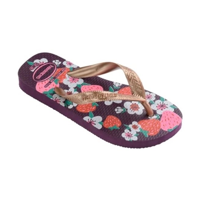 Havaianas Kids Flores Eggplant/Rose Gold Flip Flops