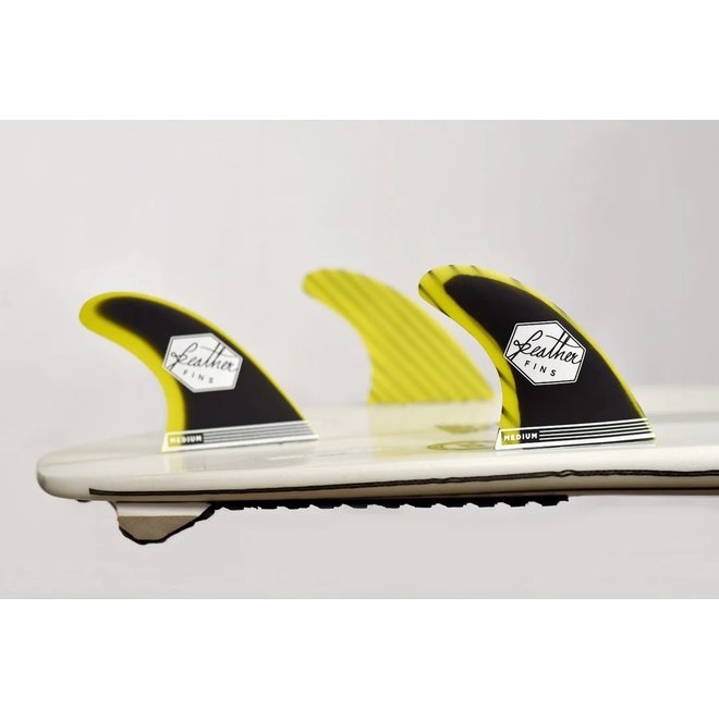 Feather Fins Dual Tab Fiberglass Thruster Black & Yellow