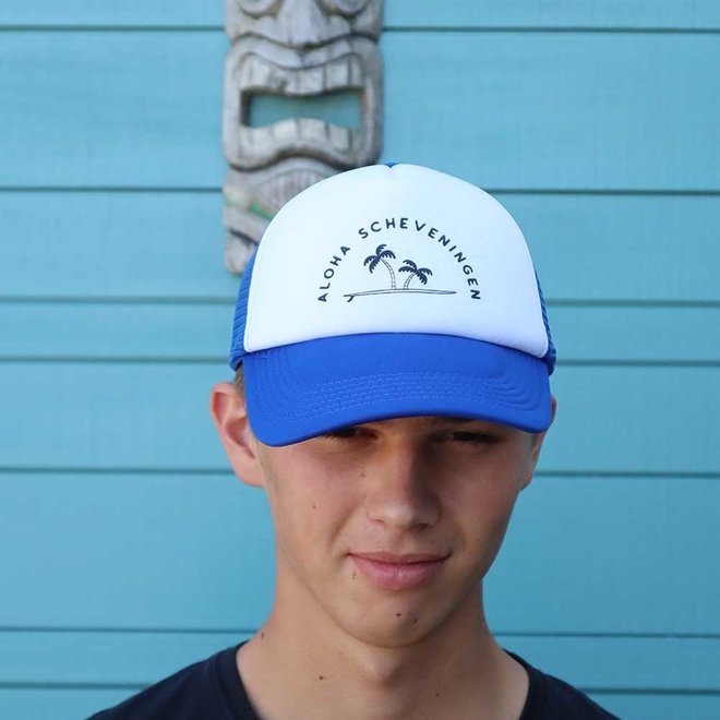 Aloha Trucker Cap Palm Blue/White