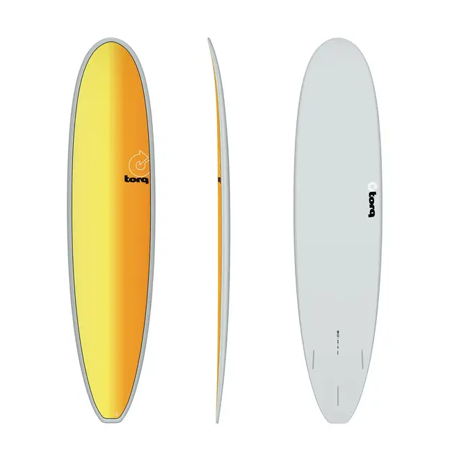 8'0 Torq Longboard - Futures - 3 Fin - Full Fade Gray + yellow-orange